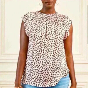 BNWT Stella  and Dot Pink and Black Cheetah Print Ruffle Top Size XS